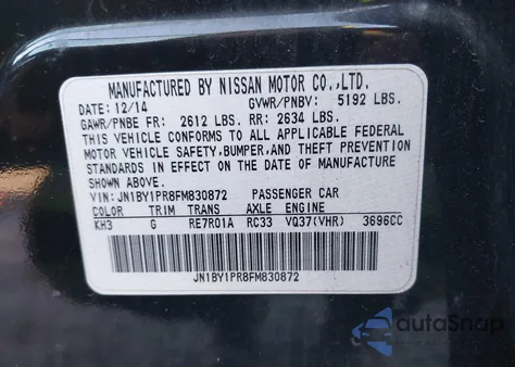 2015 Infiniti Q70L 3.7X z USA, uszkodzony, nr VIN JN1BY1PR8FM830872